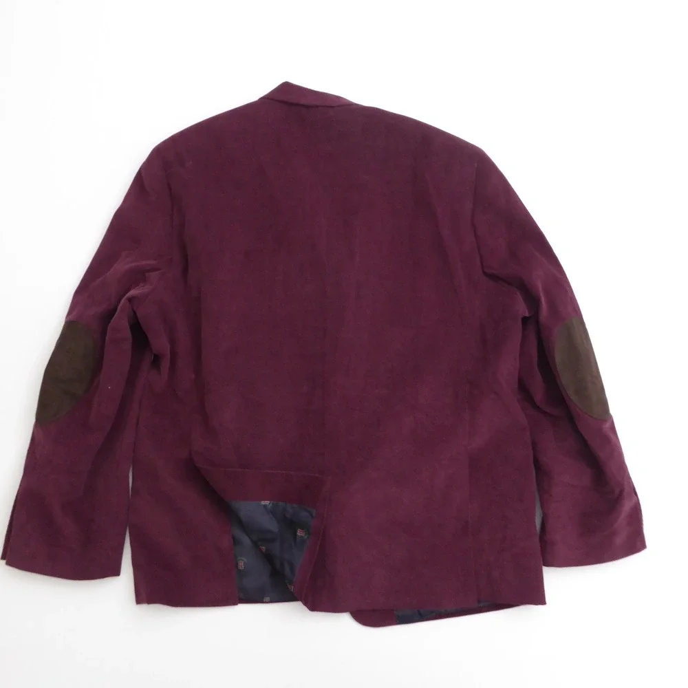 Tommy Hilfiger Mens Corduroy Blazer Sport Coat Maroon Red Elbow Patches 48R